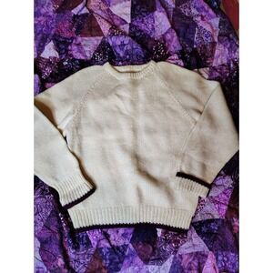 Vintage Knit Grandma Sweater Womens L Cream White Crewneck Wool Acrylic Blend